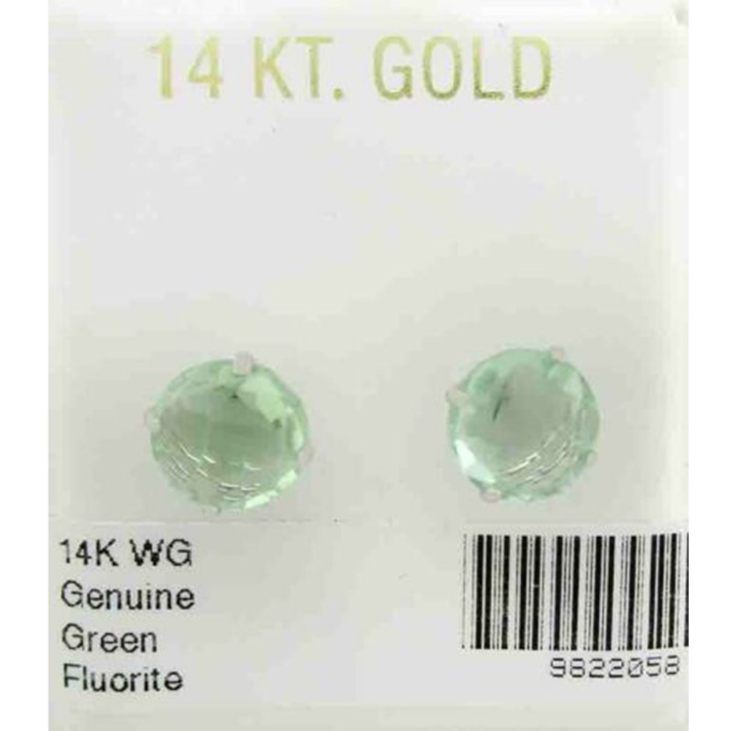 Genuine 4.40 Cts Green Flourite Checkerboard Earring 14k White Gold